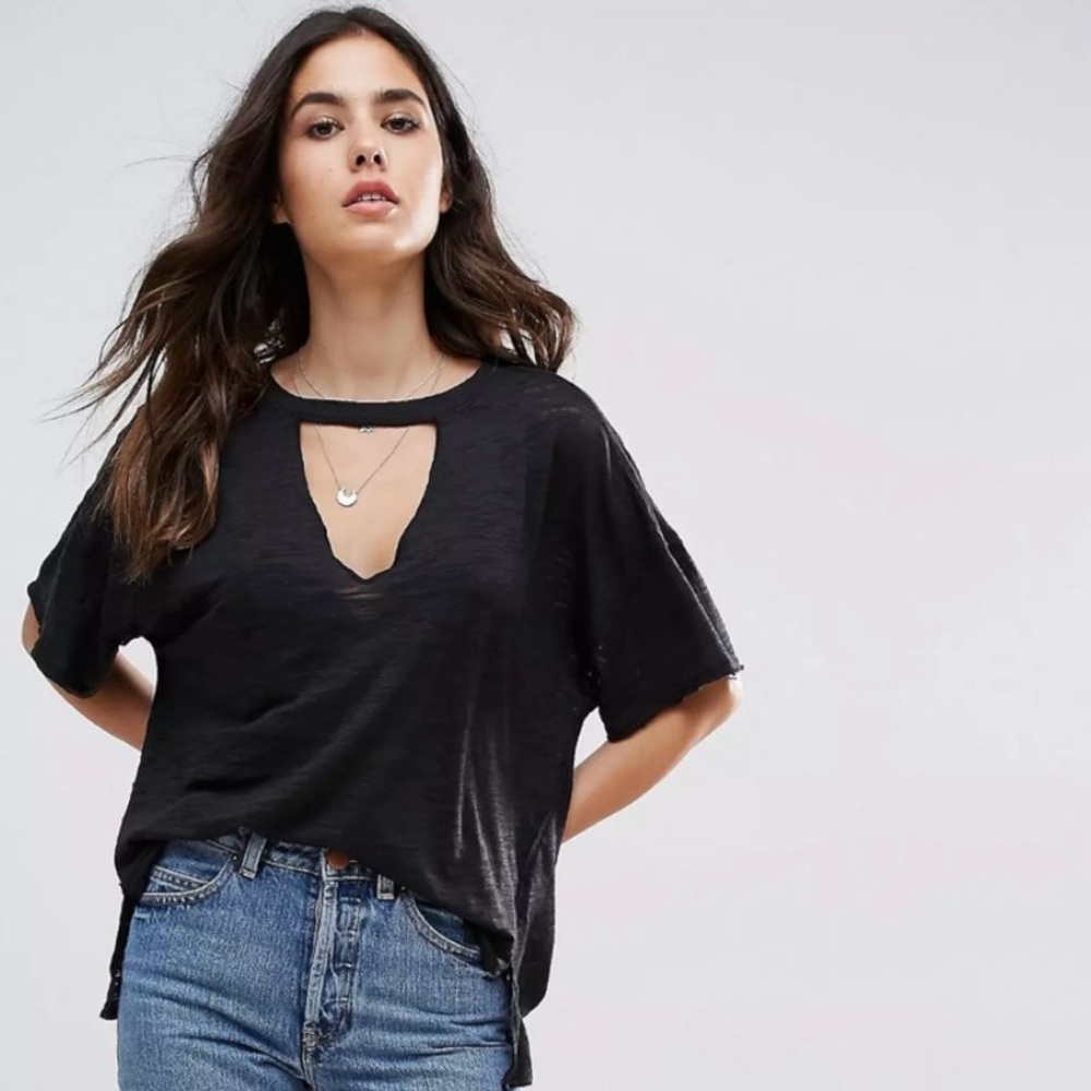 Free People We the Free Jordan Burnout Tee Shirt Oversized Boho V Neck Concert - Picture 2 of 9